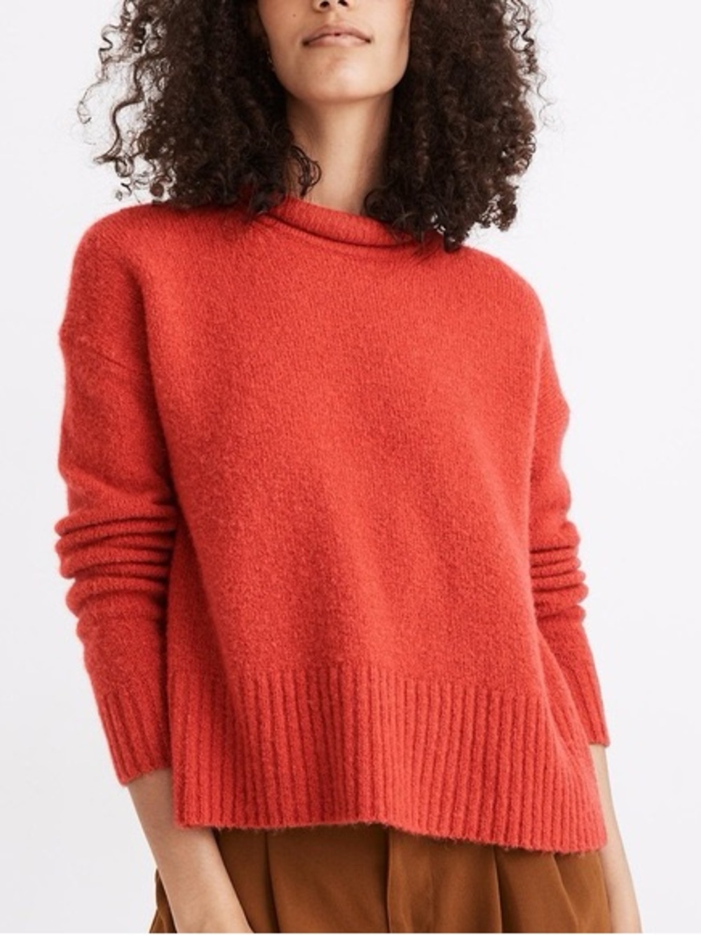 Red Orange Wool Blend Madewell Mock Neck Sweater Size Large
